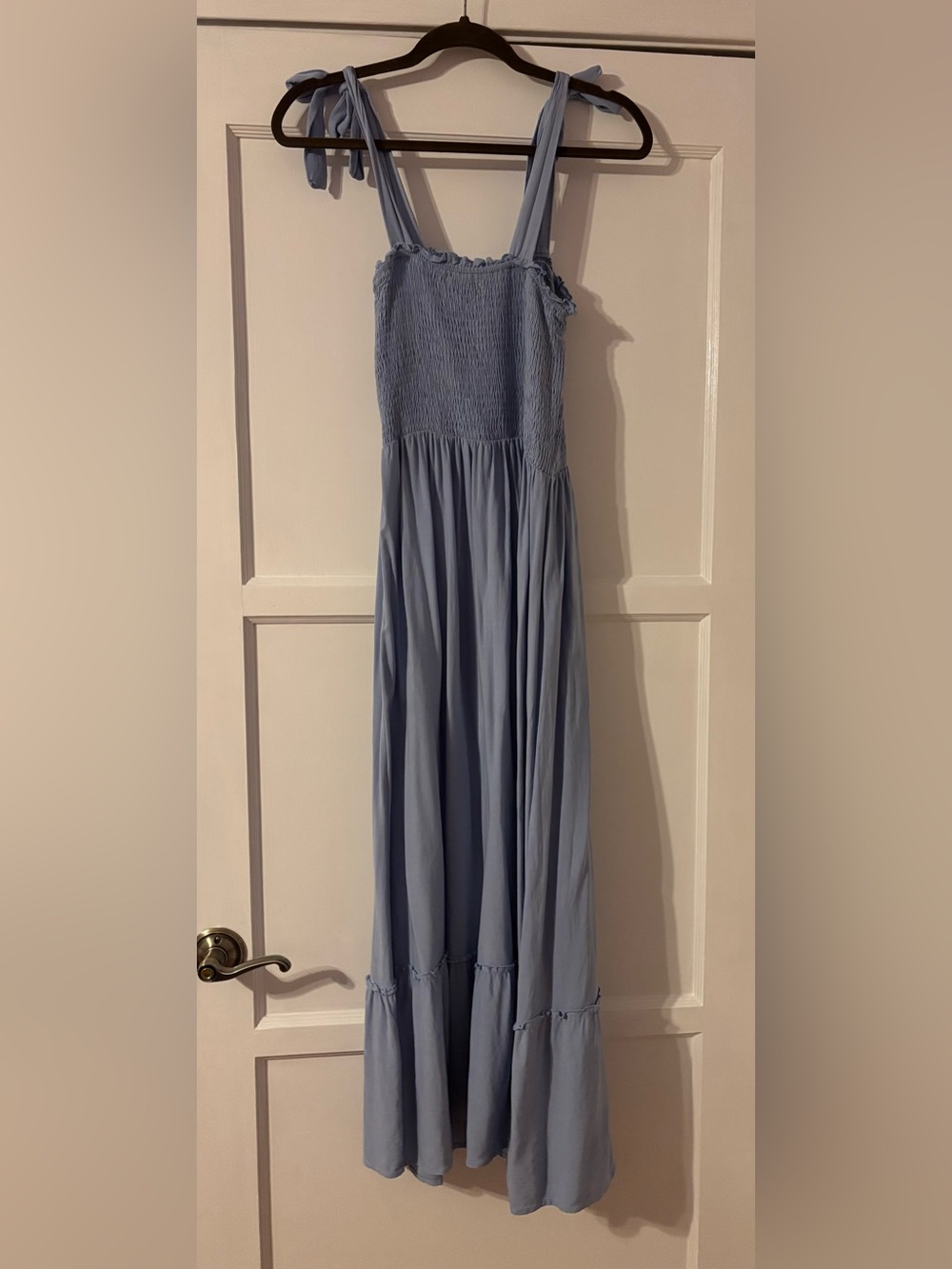 Smocked Bodice Maxi Dress in Dusty Blue